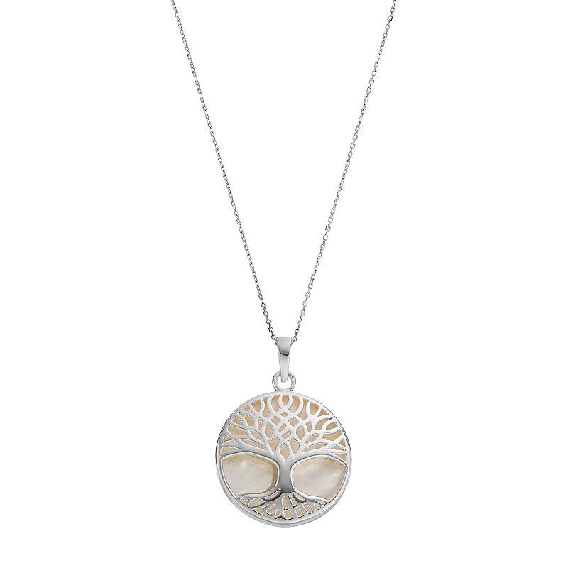 Sterling Silver Mother-of-Pearl Tree of Life Disc Pendant, Women's, Size: 18", White Product Image