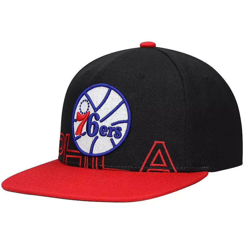 Men's Mitchell & Ness Black/Red Philadelphia 76ers Hardwood Classics Low Big Face Snapback Hat, 76r Black Product Image