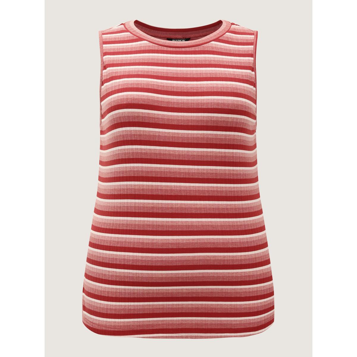 Plus Size Stretchy Ribbed Crew Neckline Fitted Tank Top Women Scarlet Playful Texture Round Neck Casual Tank Tops Camis BloomChic 26/4X Product Image