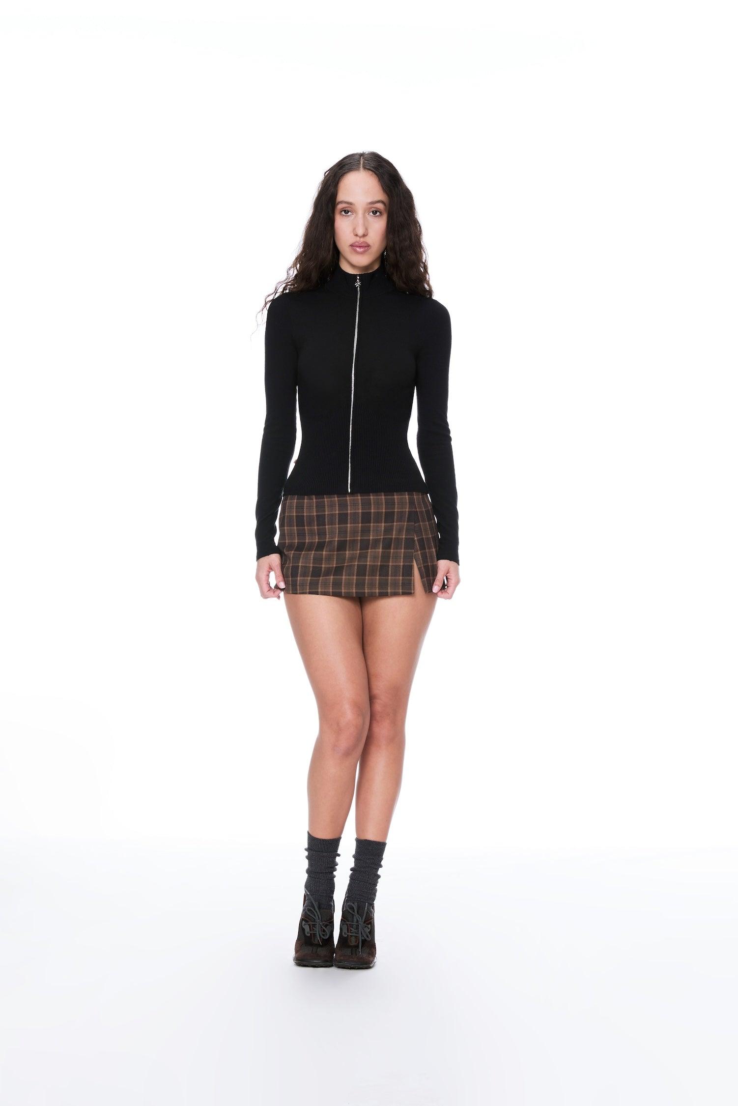 MICRO MINI SKIRT - PLAID BROWN Product Image