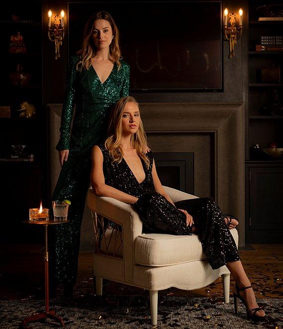 Belle by Badgley Mischka Iris Sequin Flat Front Coordinating Pants Product Image