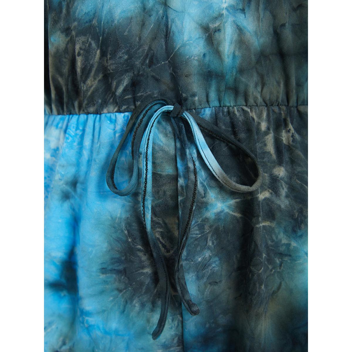 Plus Size Multicolor Tie Dye Button Up Ties Raglan Sleeve Jumpsuit Women Casual Short sleeve Round Neck Dailywear Loose Jumpsuits BloomChic 18-20/2X Product Image