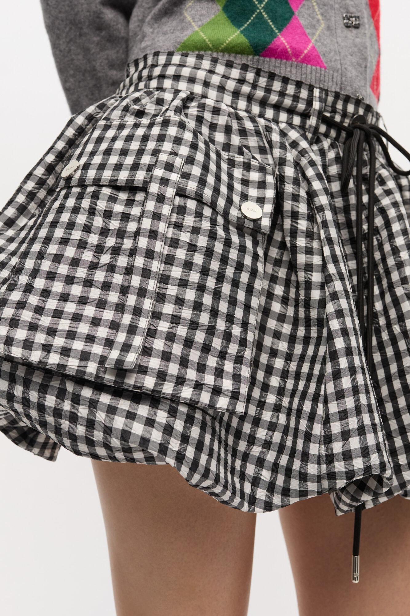 Crinkled Check Mini Bubble Skirt Product Image