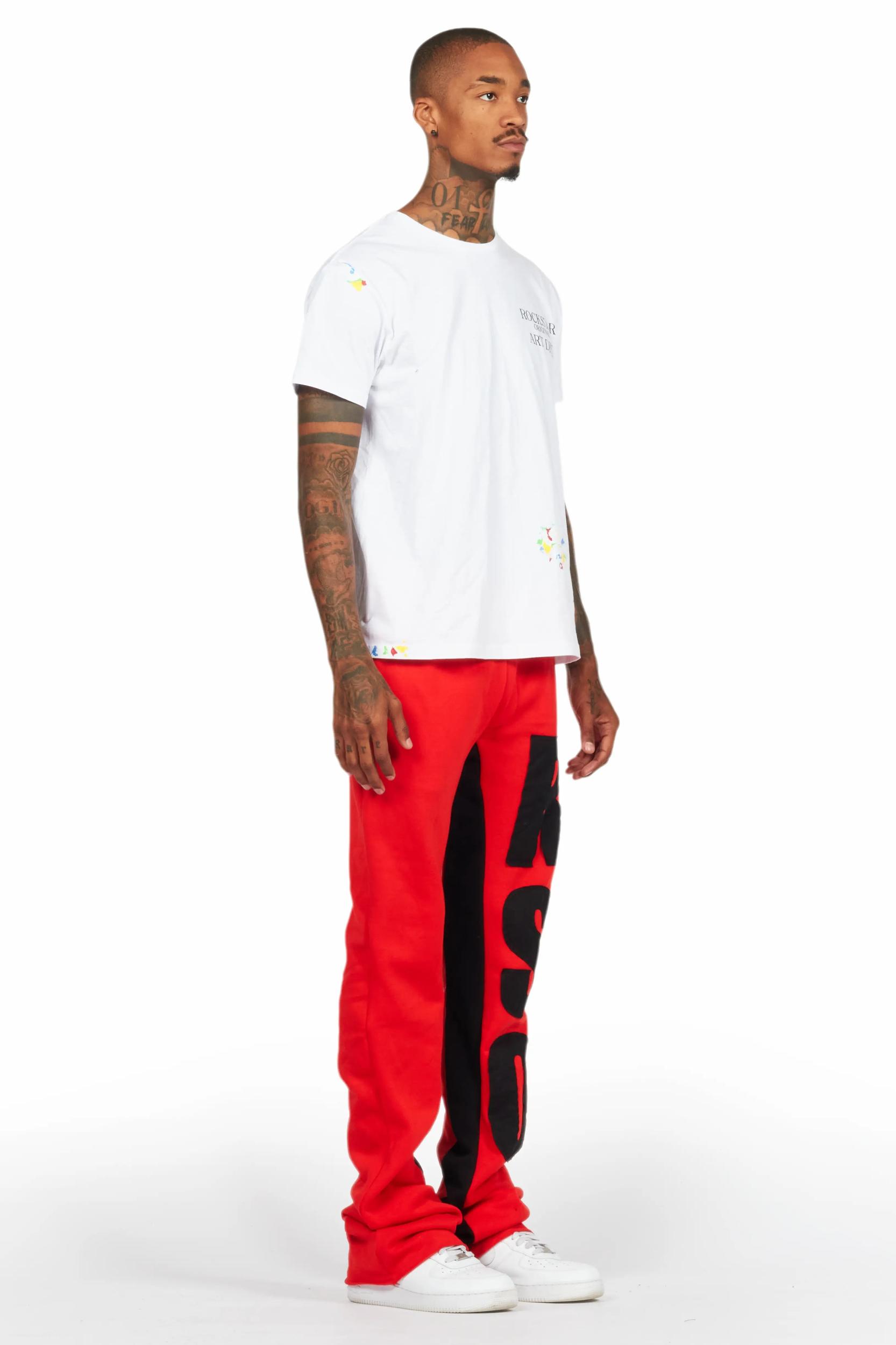 Uko Red Stacked Baggy Track Pant Male Product Image