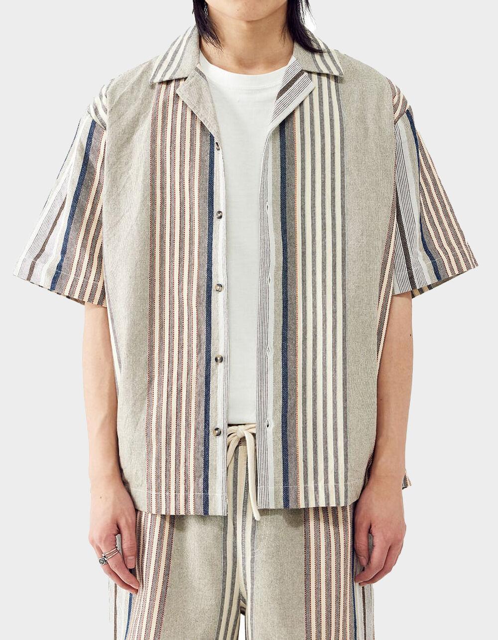 BDG Urban Outfitters Stripe Revere Mens Button Up Shirt - SAND Product Image
