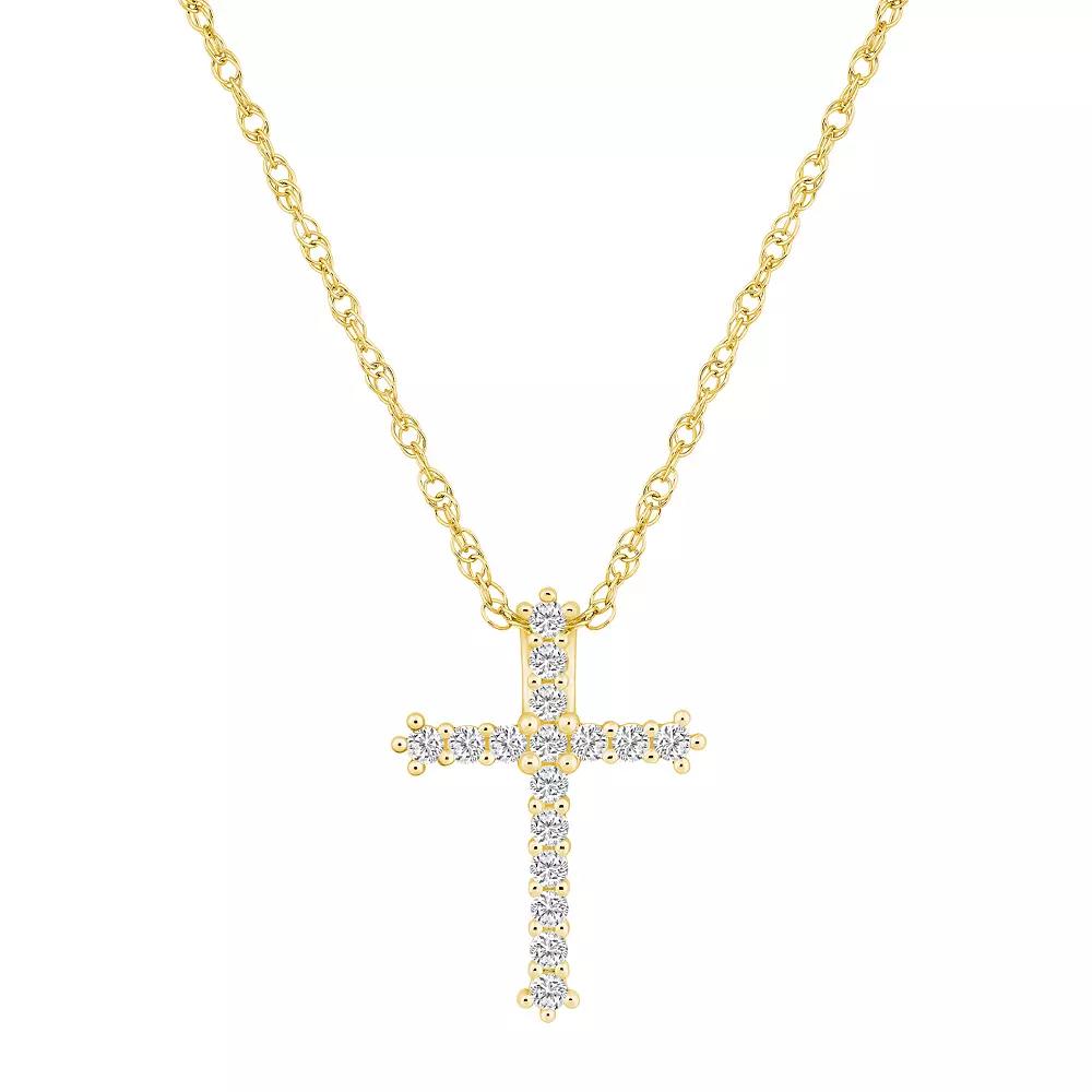 Alyson Layne 10k Yellow Gold 1/4 Carat T.W. Diamond Cross Pendant Necklace, Women's, Size: 18", 10k Gold Product Image