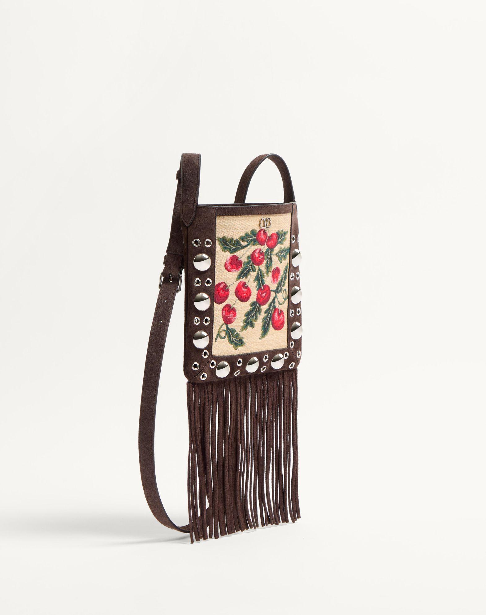Valentino Garavani Nellcôte Small Shoulder Bag In Jacquard Raffia With Cherryfic Pattern Product Image