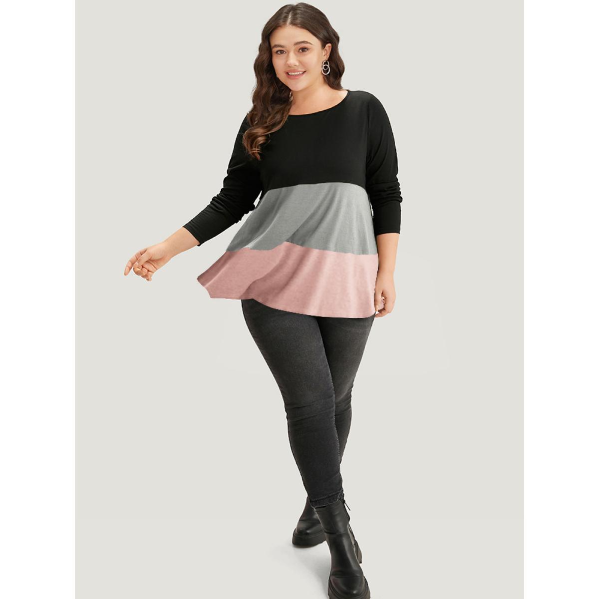 Plus Size Colorblock Leopard Contrast Round Neck T-shirt Pink Women Leisure Contrast Leopard Round Neck Casual T-shirts BloomChic 10/M Product Image