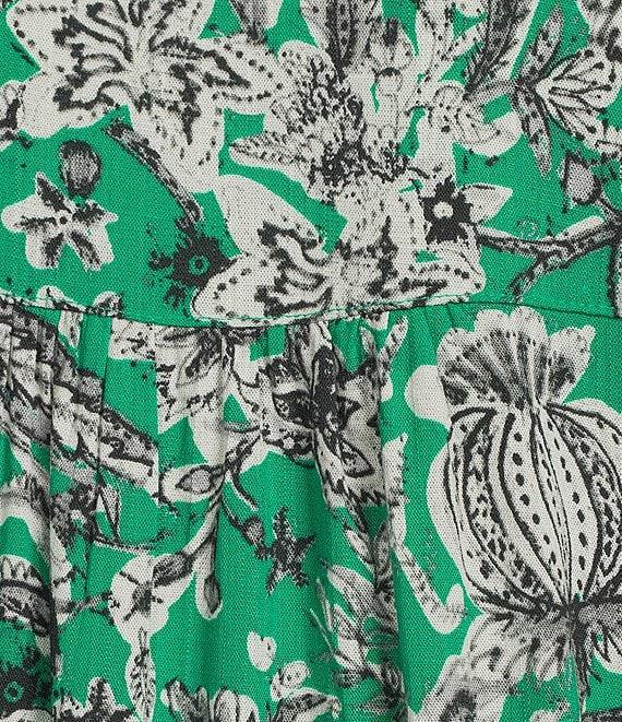 Figueroa & Flower Woven Printed Mandarin Collar Short Ruffle Sleeve Button Front Blouse Product Image