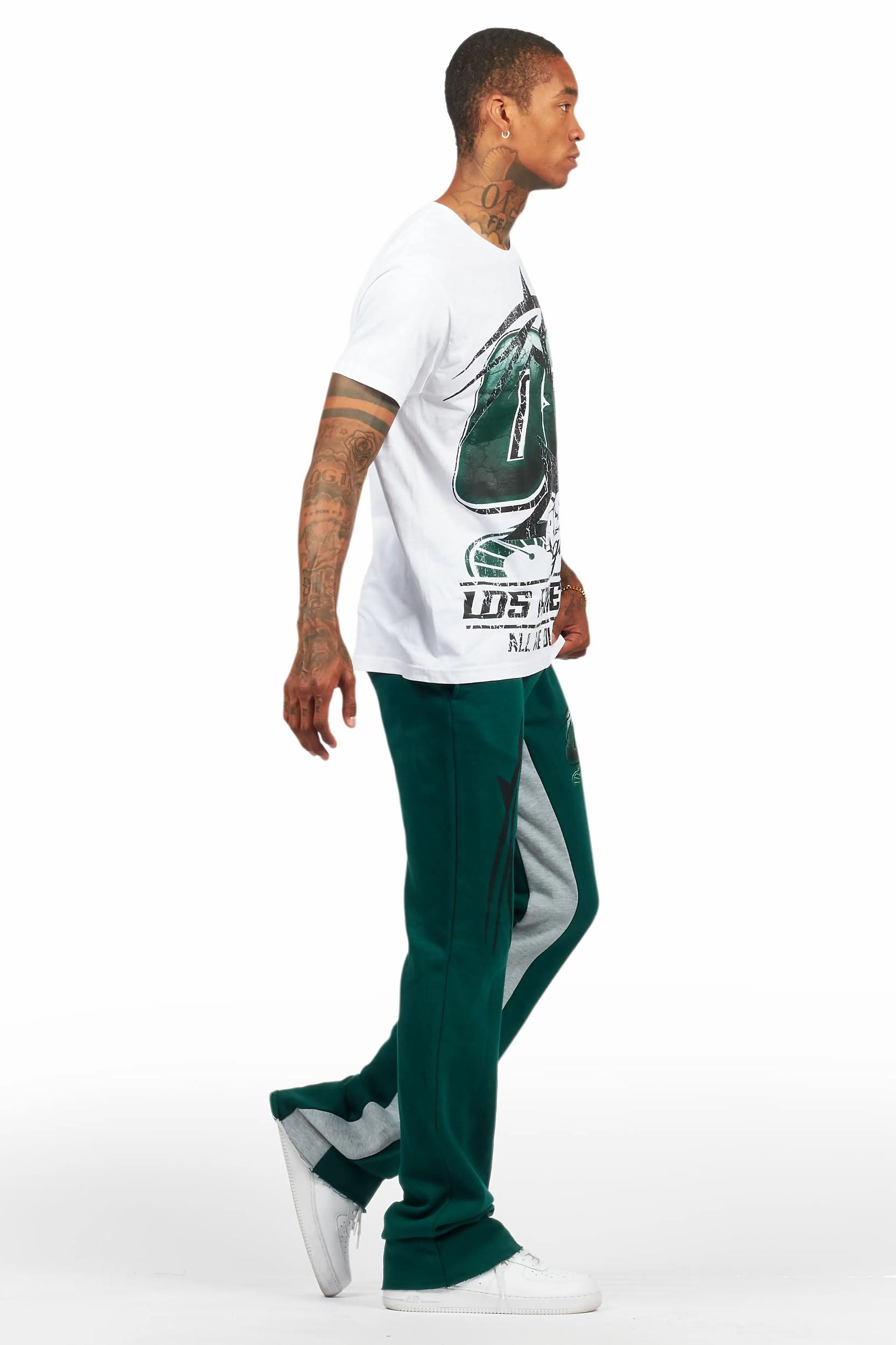 Kastell White/Green T-Shirt/Stacked Baggy Track Pant Set Male Product Image