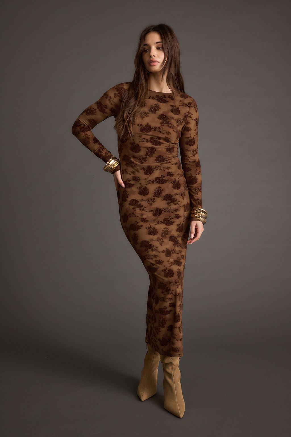 Casanova Brown Floral Maxi Dress Product Image