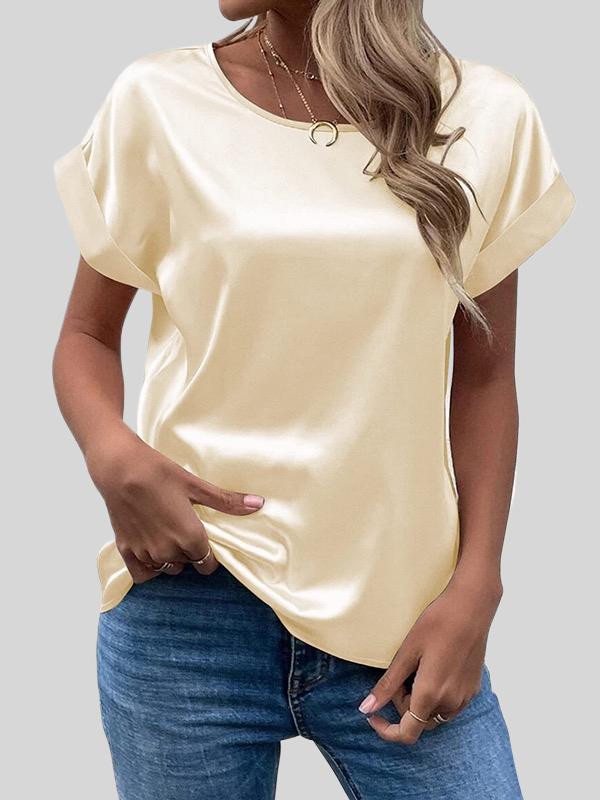 Loose Short Sleeves Solid Color Round-Neck T-Shirts Tops Product Image