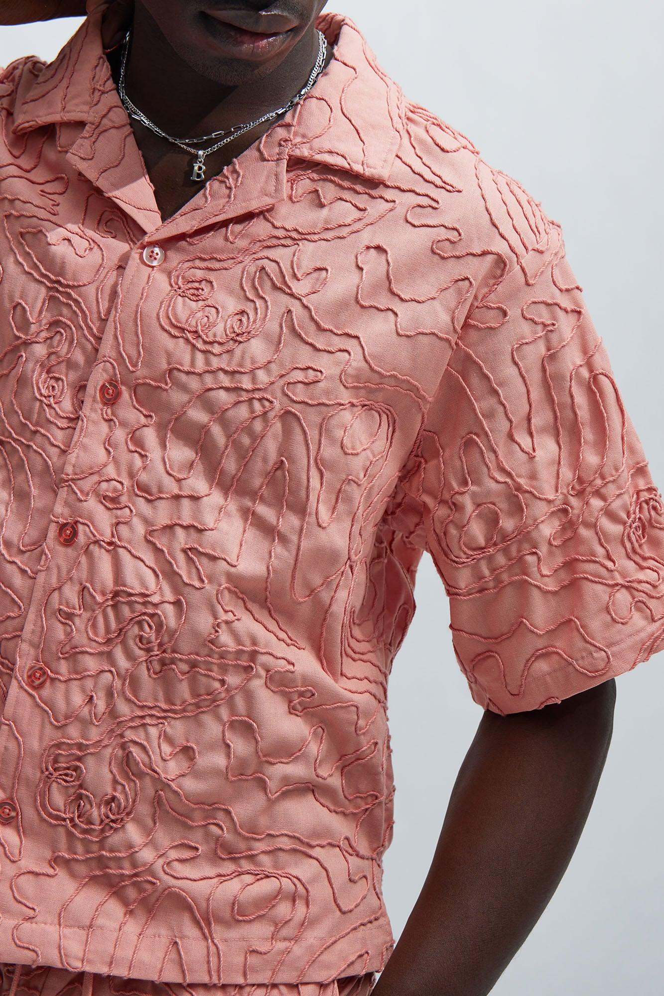 Swirl Jacquard Linen Shirt - Pink Product Image