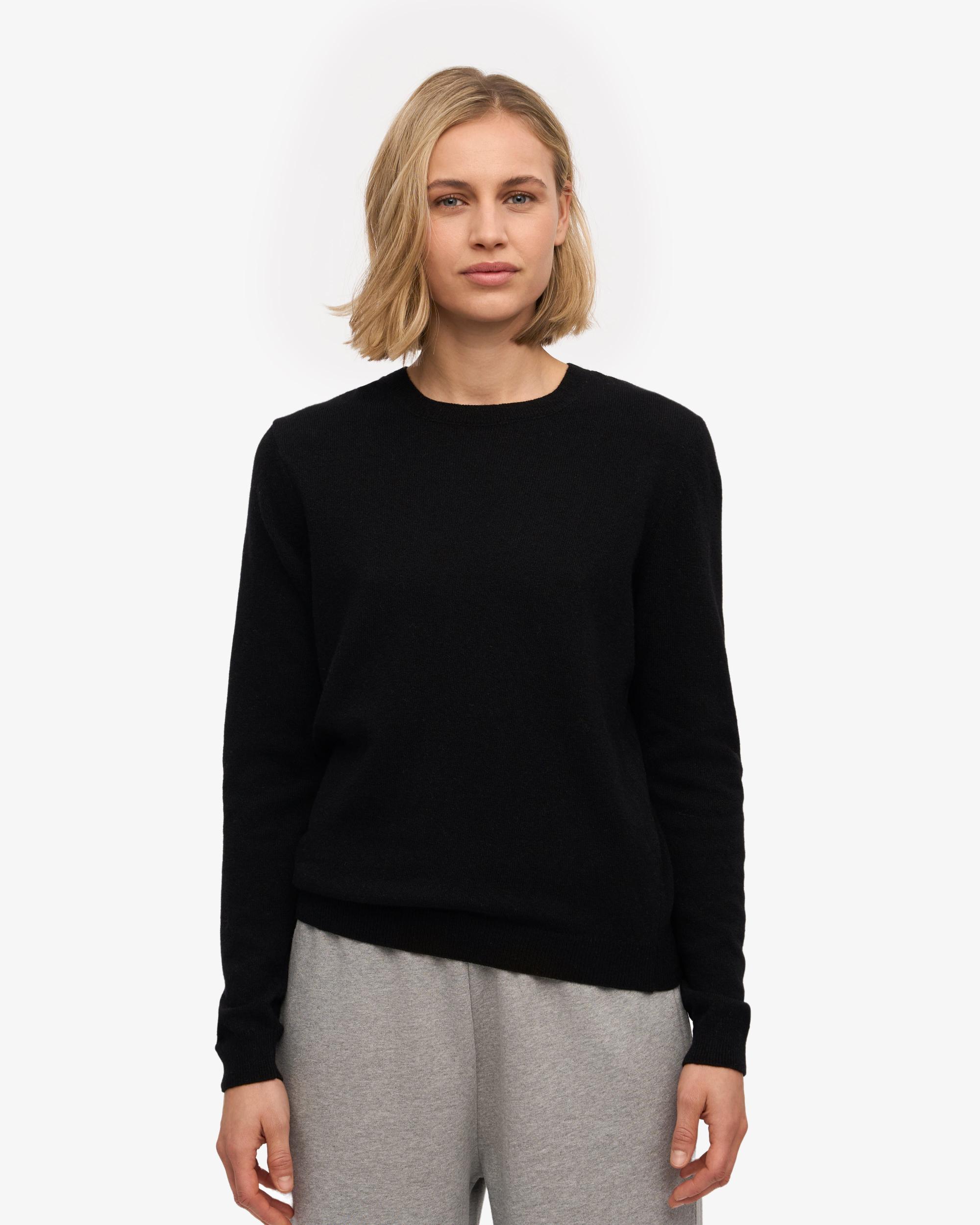 Women Light Merino Wool Crew - Deep Black Product Image