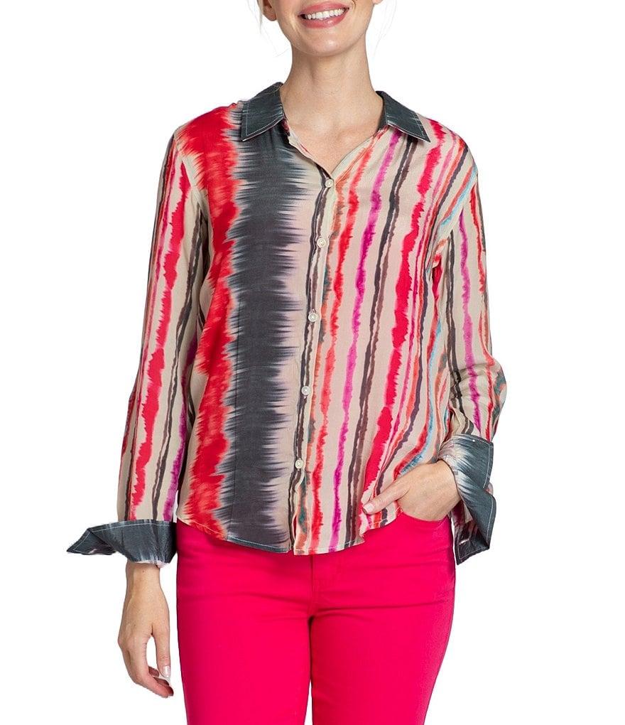 APNY Collared Neckline Long Sleeve Button Front Blouse Product Image