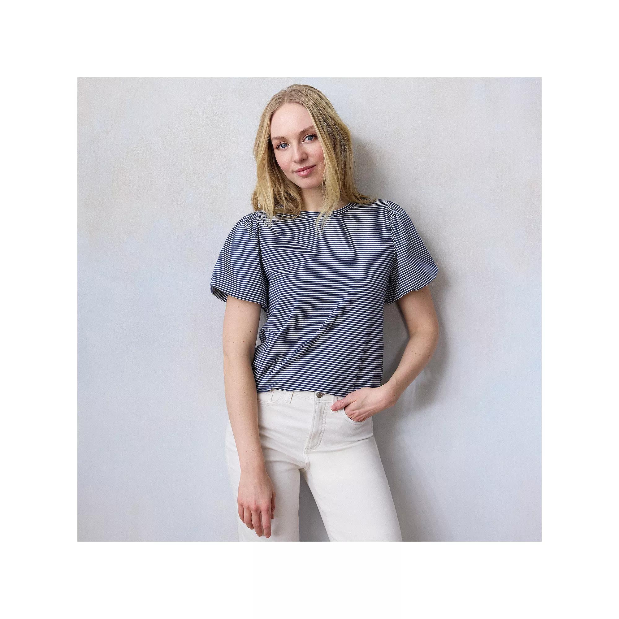 Petite LC Lauren Conrad Bubble Sleeve Tee, Women's, Size: Small Petite, Blue Amalfi Stripe Product Image