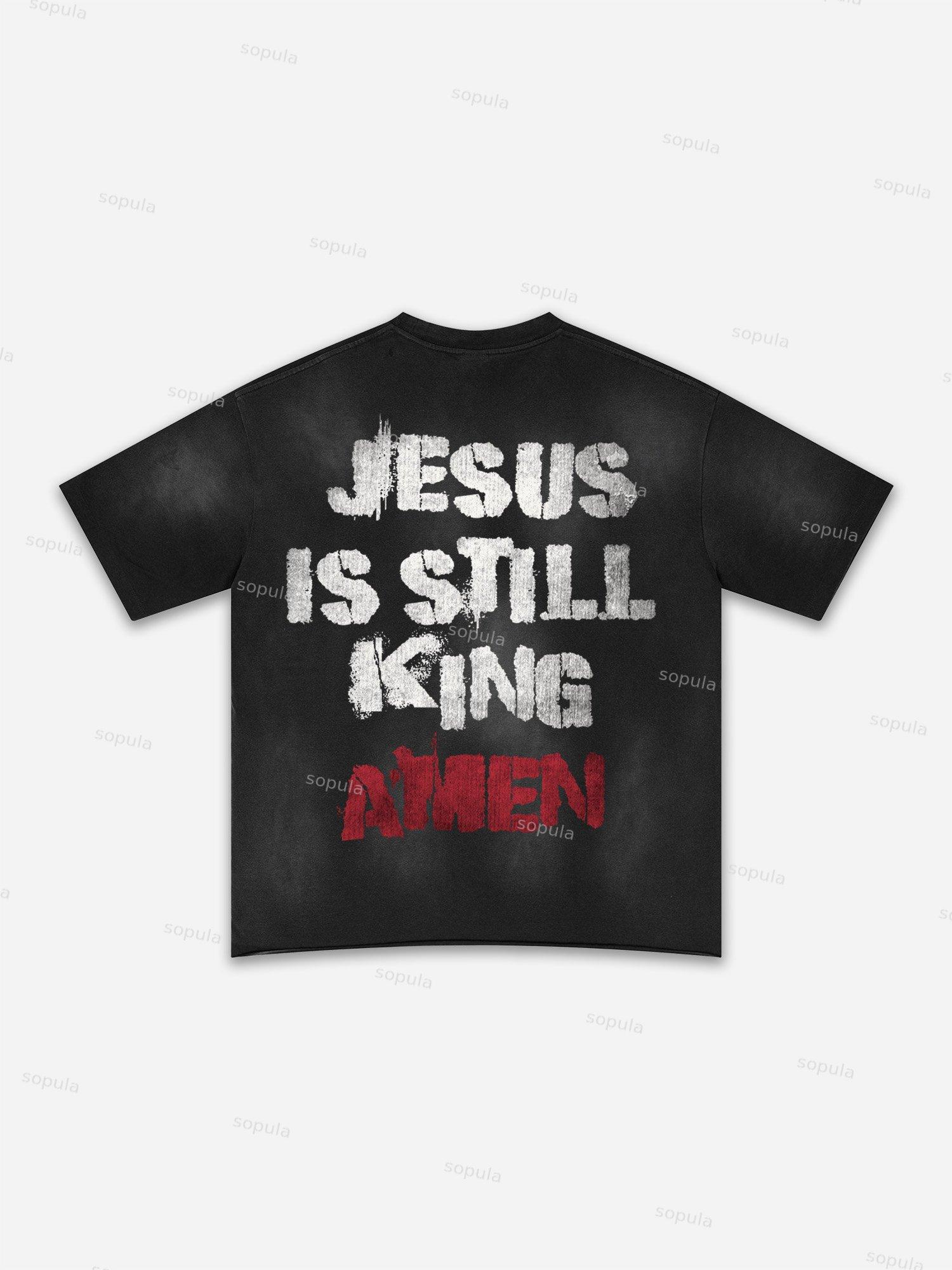 Authentic Abstract Portrait Print Washed T-shirt Product Image