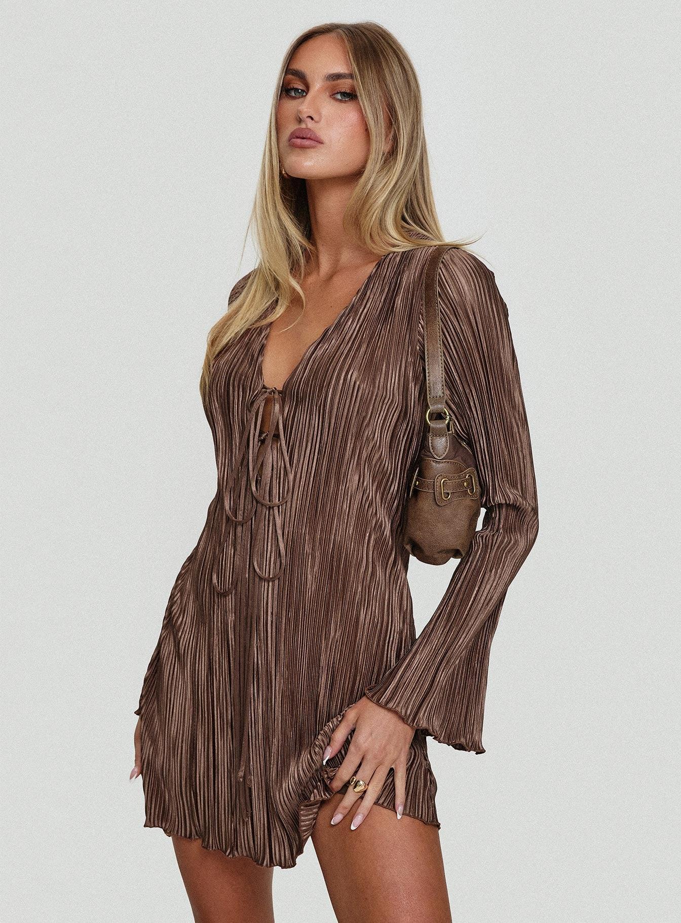 Malop Long Sleeve Mini Dress Chocolate Product Image