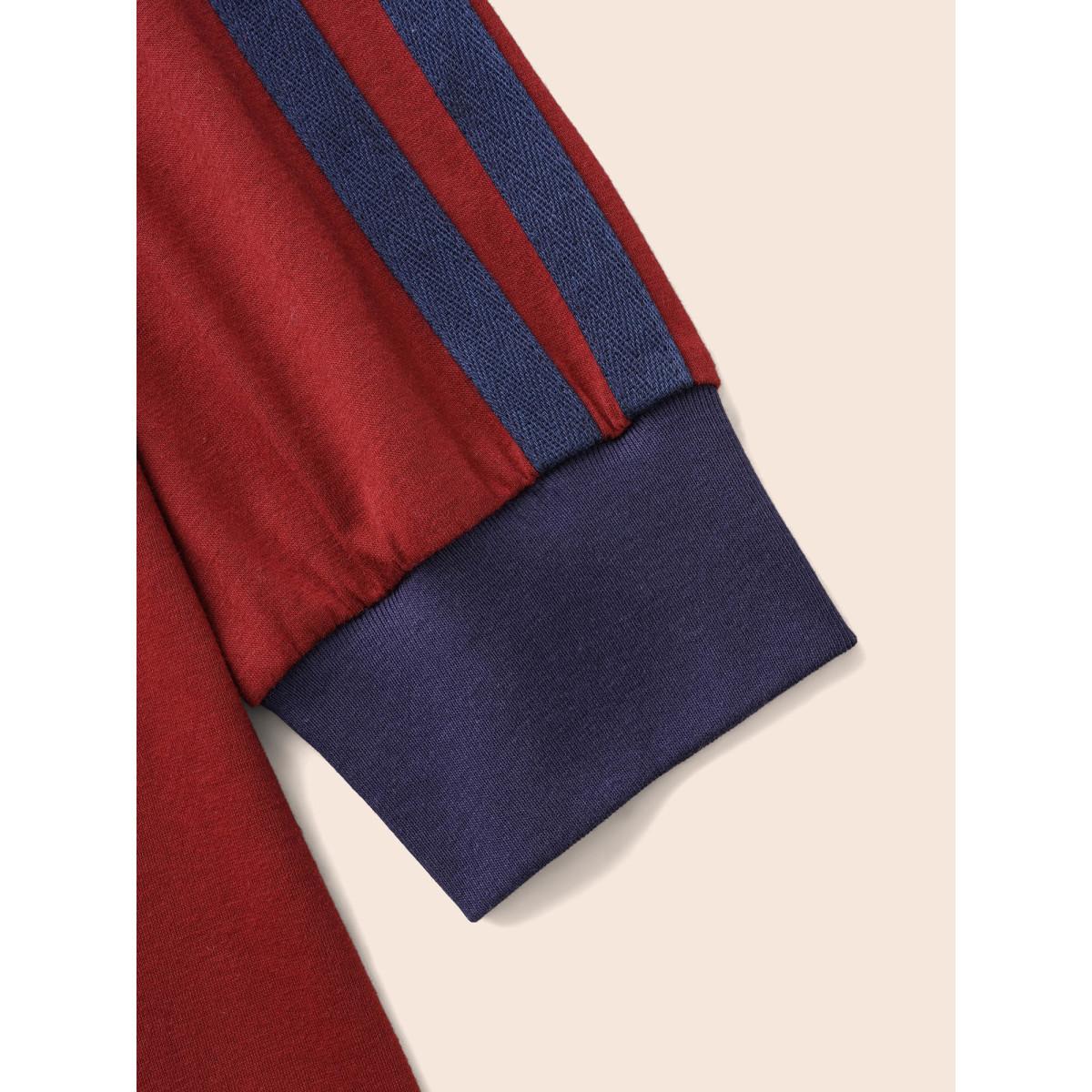 Plus Size Crew Neck Contrast Webbing T-shirt Scarlet Women Casual Contrast Round Neck Loose Everyday T-shirts BloomChic 14-16/1X Product Image