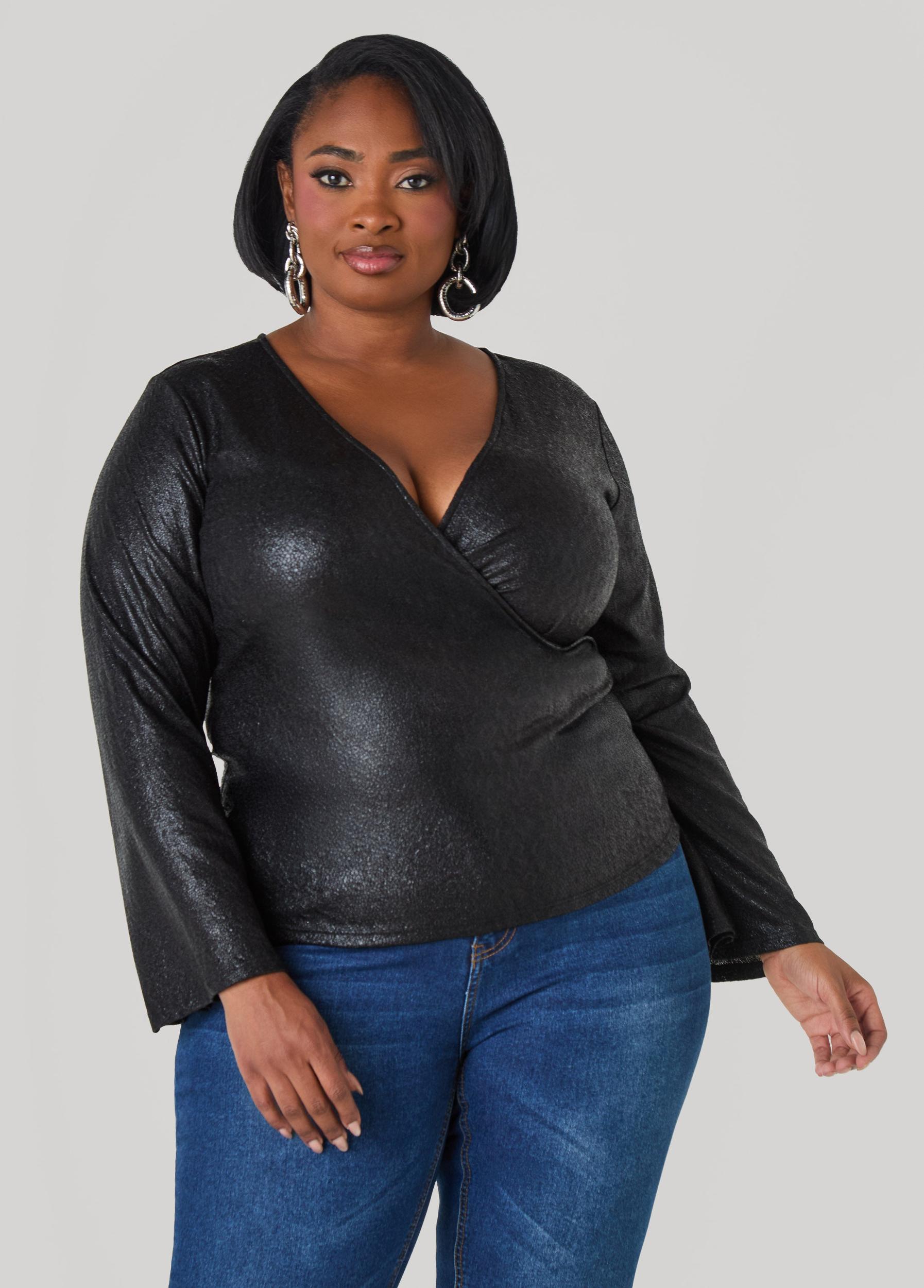 Metallic Pebbled Faux Wrap Top Product Image