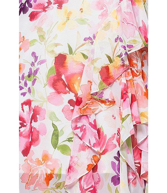 Betsy & Adam Petite Size Halter Neck Floral Print Chiffon Dress Product Image