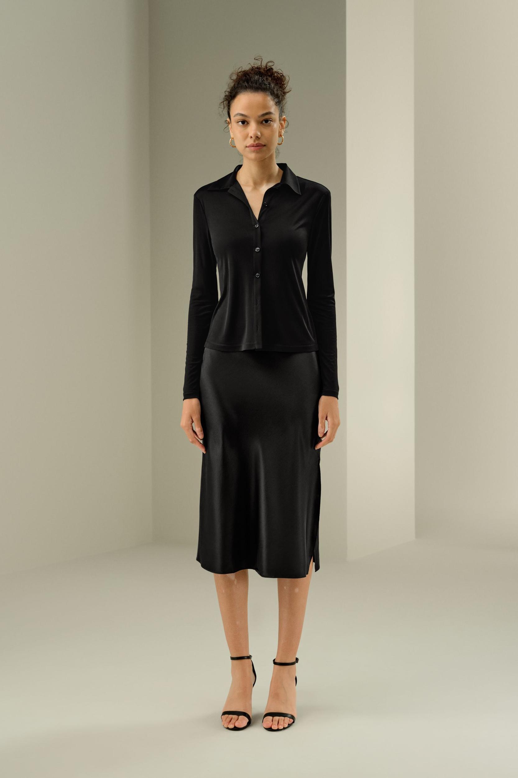 Basic Slim Silk Jersey Shirt Product Image