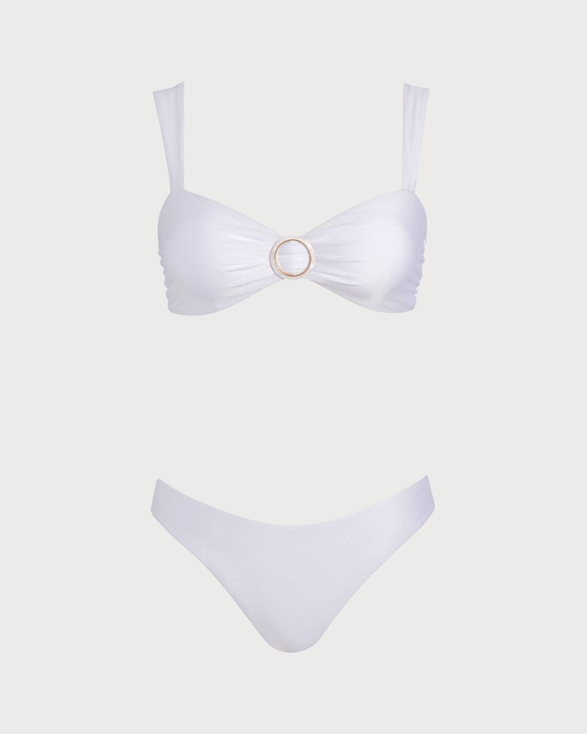 White Sweetheart Neck Drawstring Bikini Sets Product Image