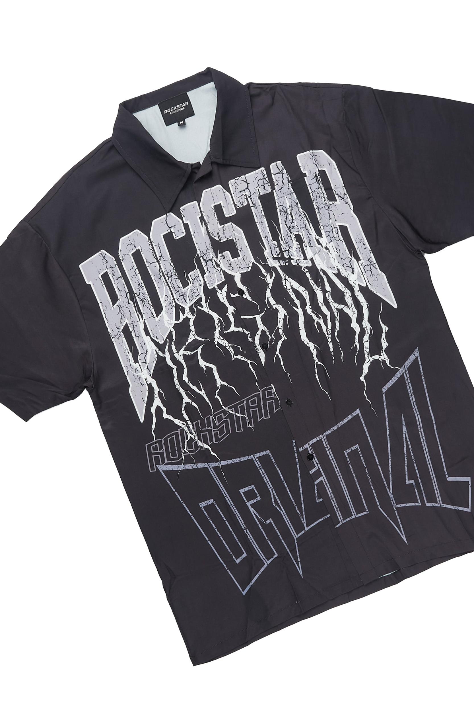 Hustle Black Button Down Short Set Male Product Image