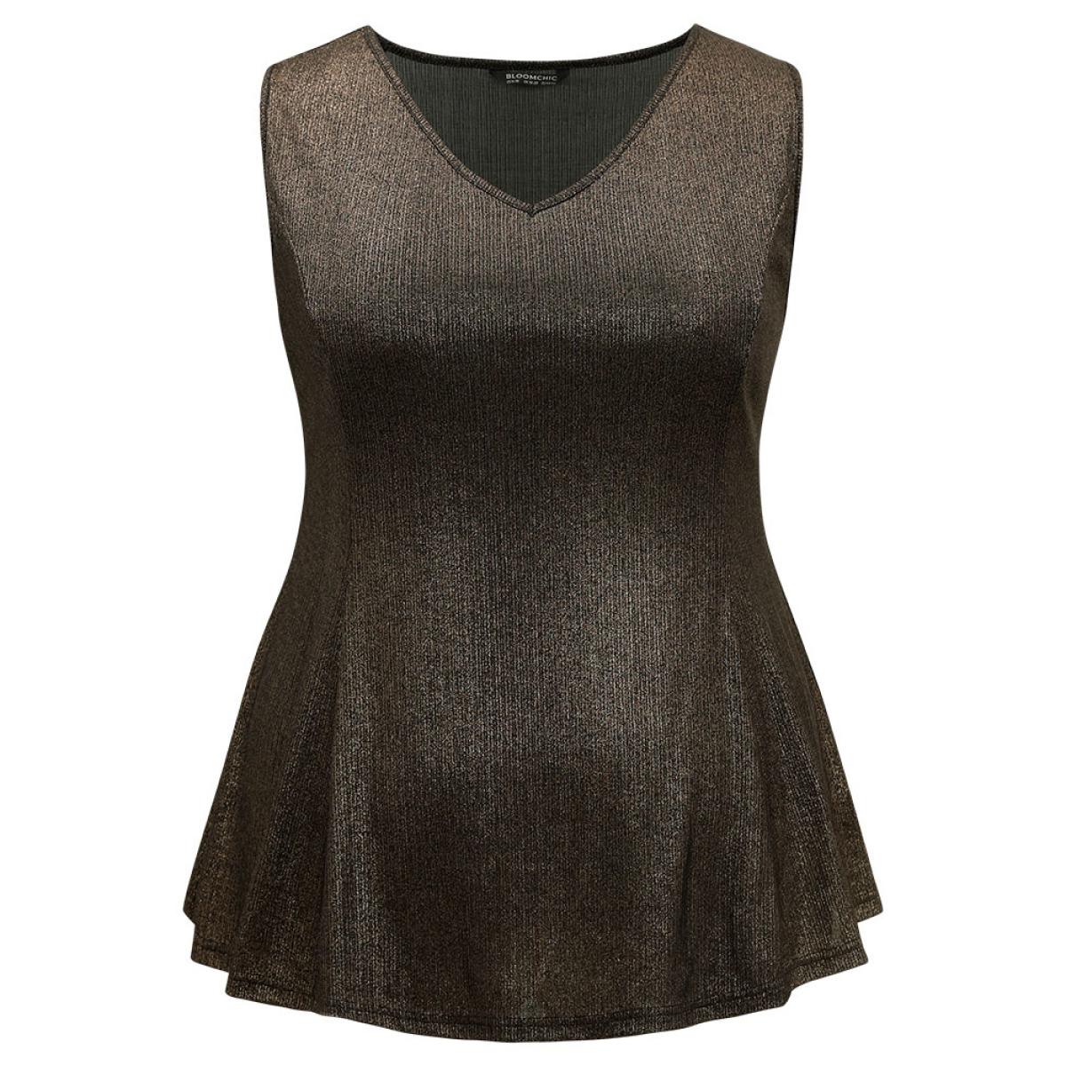 Plus Size Luxe V Neck Glitter Tank Top Women Gold Casual Plain V-neck Festival-Christmas Tank Tops Camis BloomChic 18-20/2X Product Image