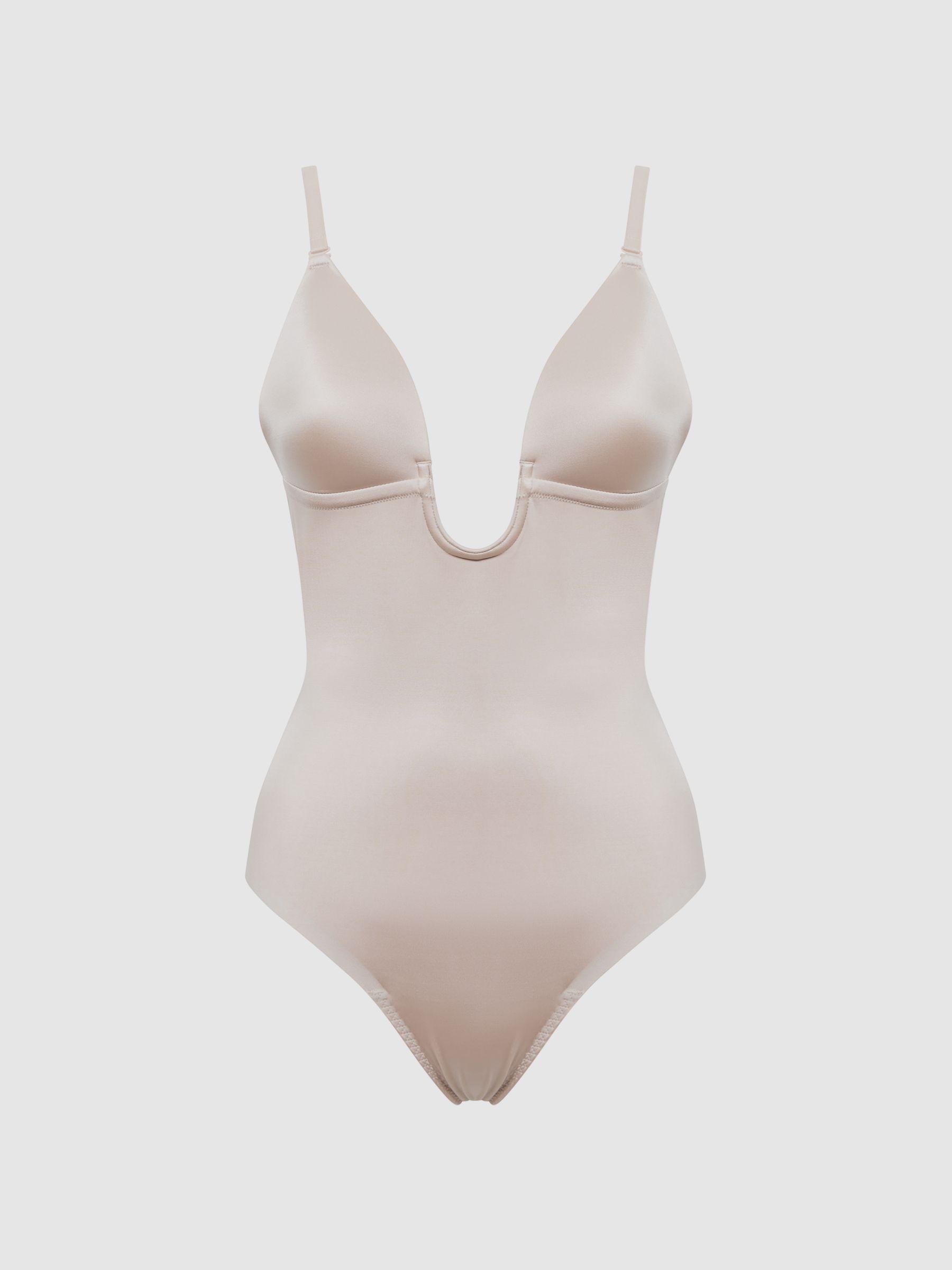 Spanx Plunge Low-Back Plunge Neck Thong Bodysuit in Champagne Beige Product Image