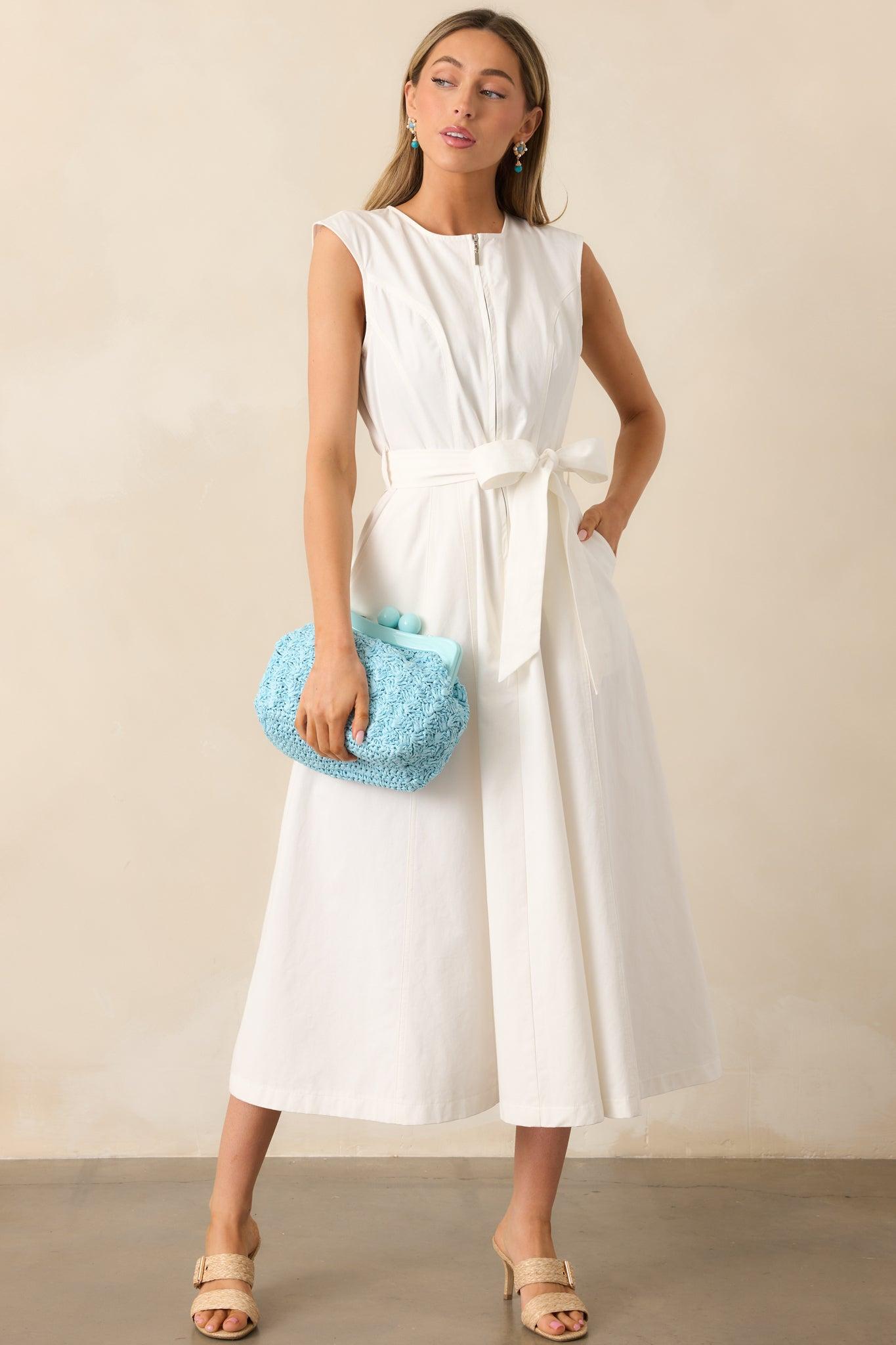Lily Petal White Denim Zip Up Maxi Dress Product Image