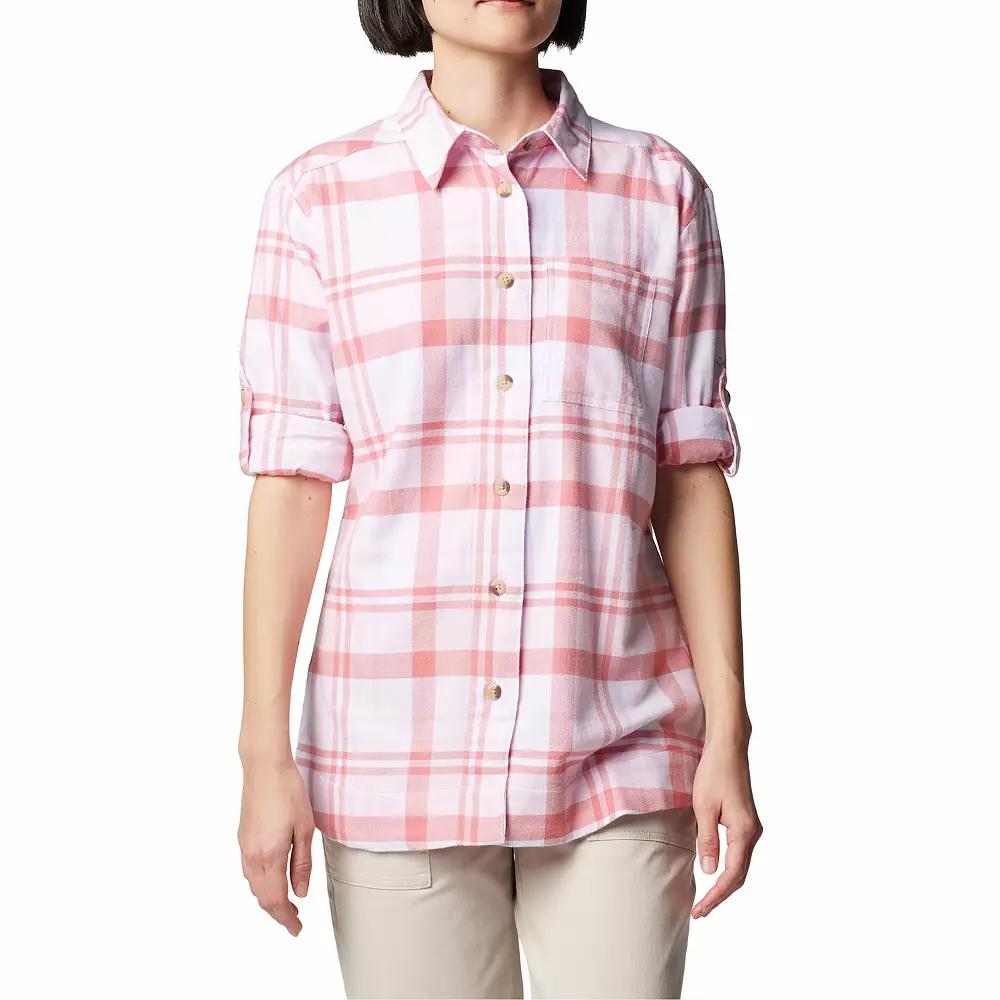 Women's Columbia Holly Hideaway™ Cotton Flannel Shirt, Size: XL, Pink Dawn Team Plaid Product Image