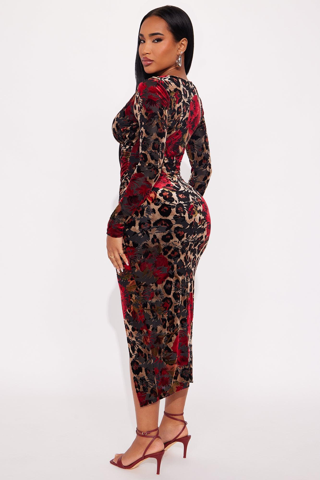 Collette Velvet Long Sleeve Midi Dress - Brown/combo Female Product Image