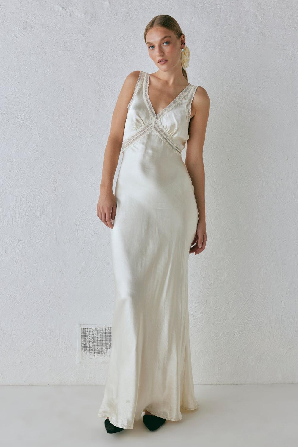 Meet Me On The Dance Floor Bias Cut Maxi Dress Cream Product Image