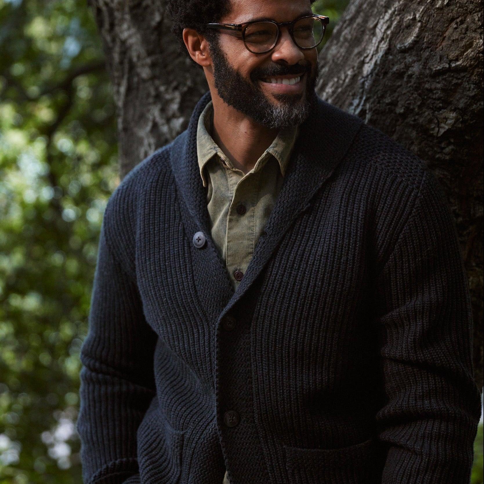 Belmont Plaited Shawl Cardigan - Black Charcoal Product Image