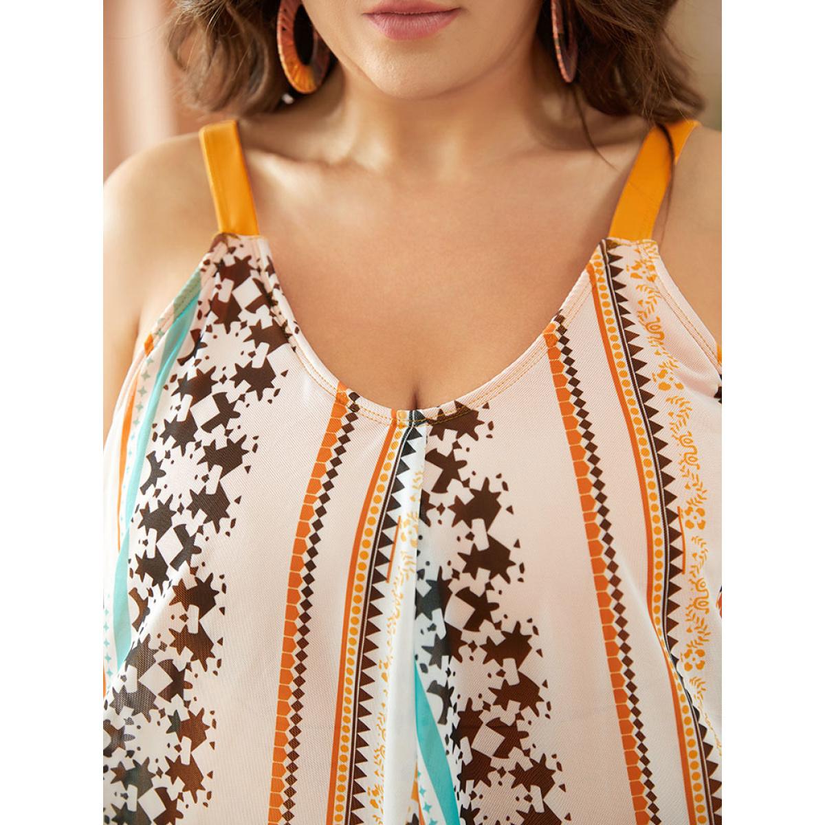 Plus Size Bandana Print Split Hanky Hem One Piece Swimsuit Women's Swimwear Multicolor Vacation Skinny High stretch Curve Swim Dresses BloomChic 26/4X Product Image
