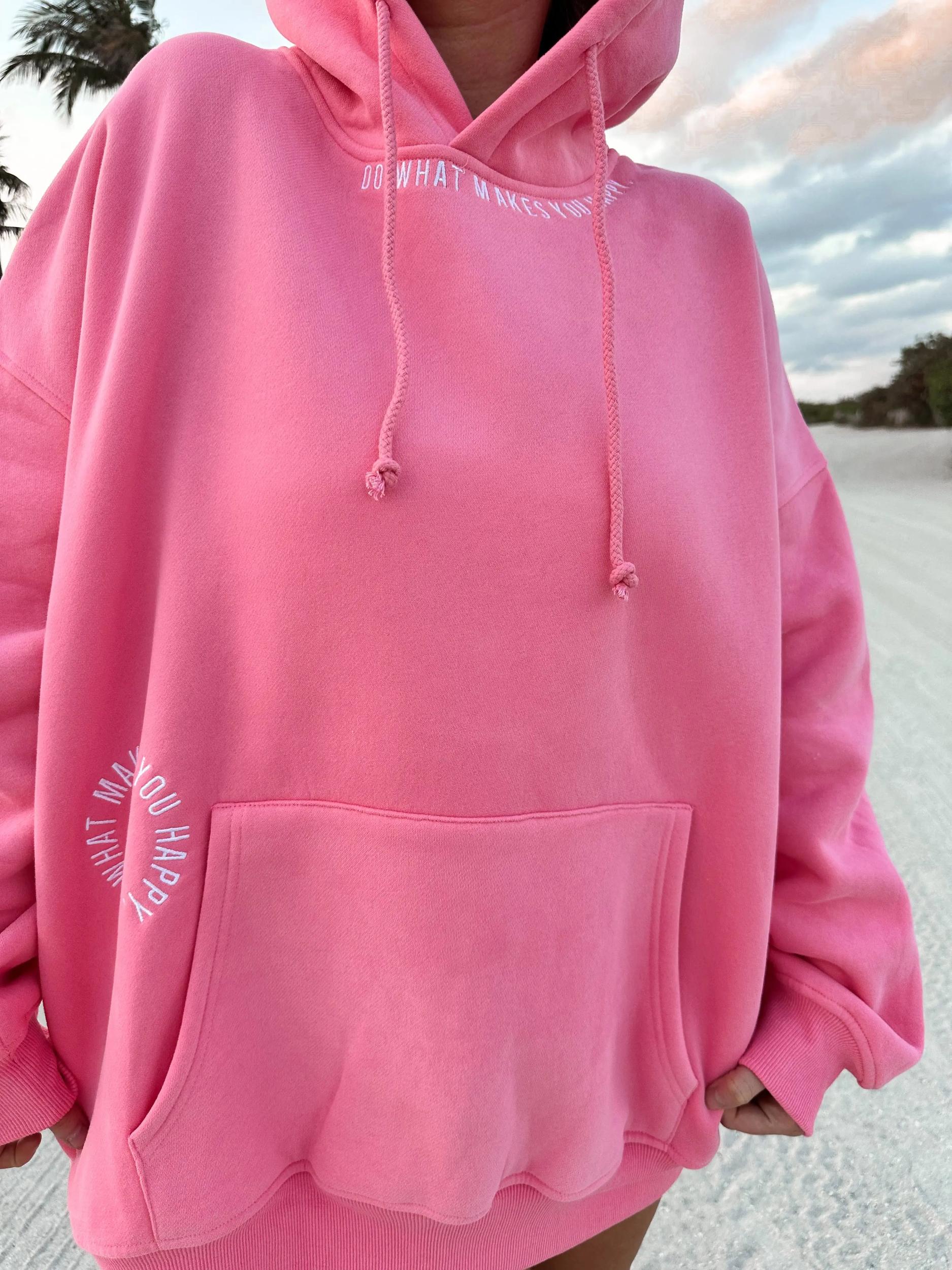 Hibiscus Pink Do What Makes You Happy Embroider Hoodie Product Image