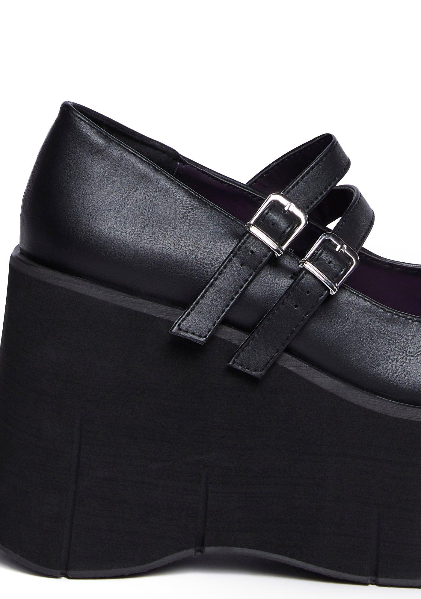Demonia Platform Wedge Mary Janes - Black Product Image