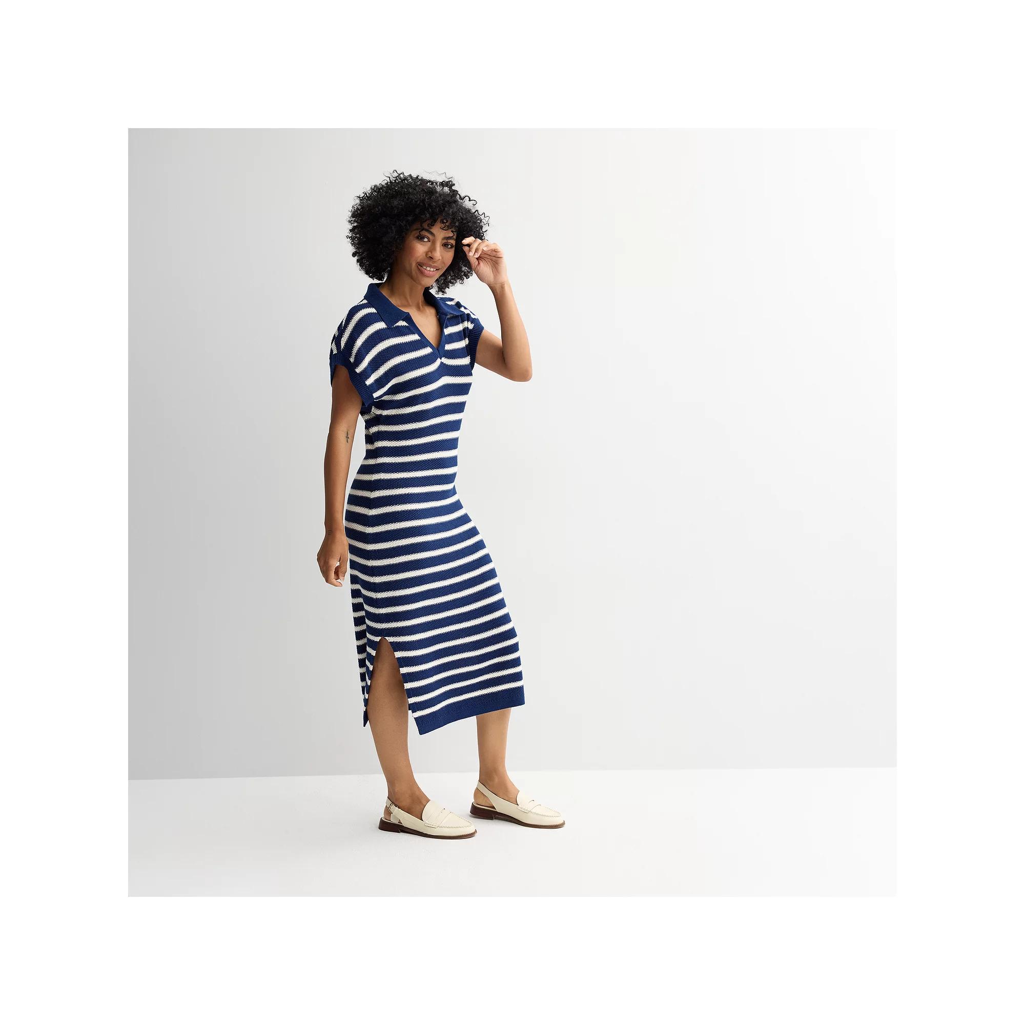 Women's Sonoma Goods For Life® Collared Sweater Dress, Size: Small, Navy Beige Stripe Product Image