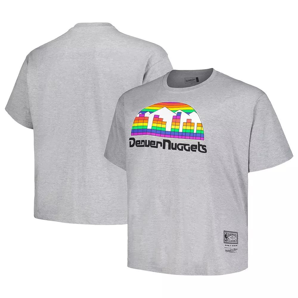 Men's Mitchell & Ness Heather Gray Denver Nuggets Big & Tall Hardwood Classics Vintage Logo T-Shirt, Size: XLT, Nug Grey Product Image