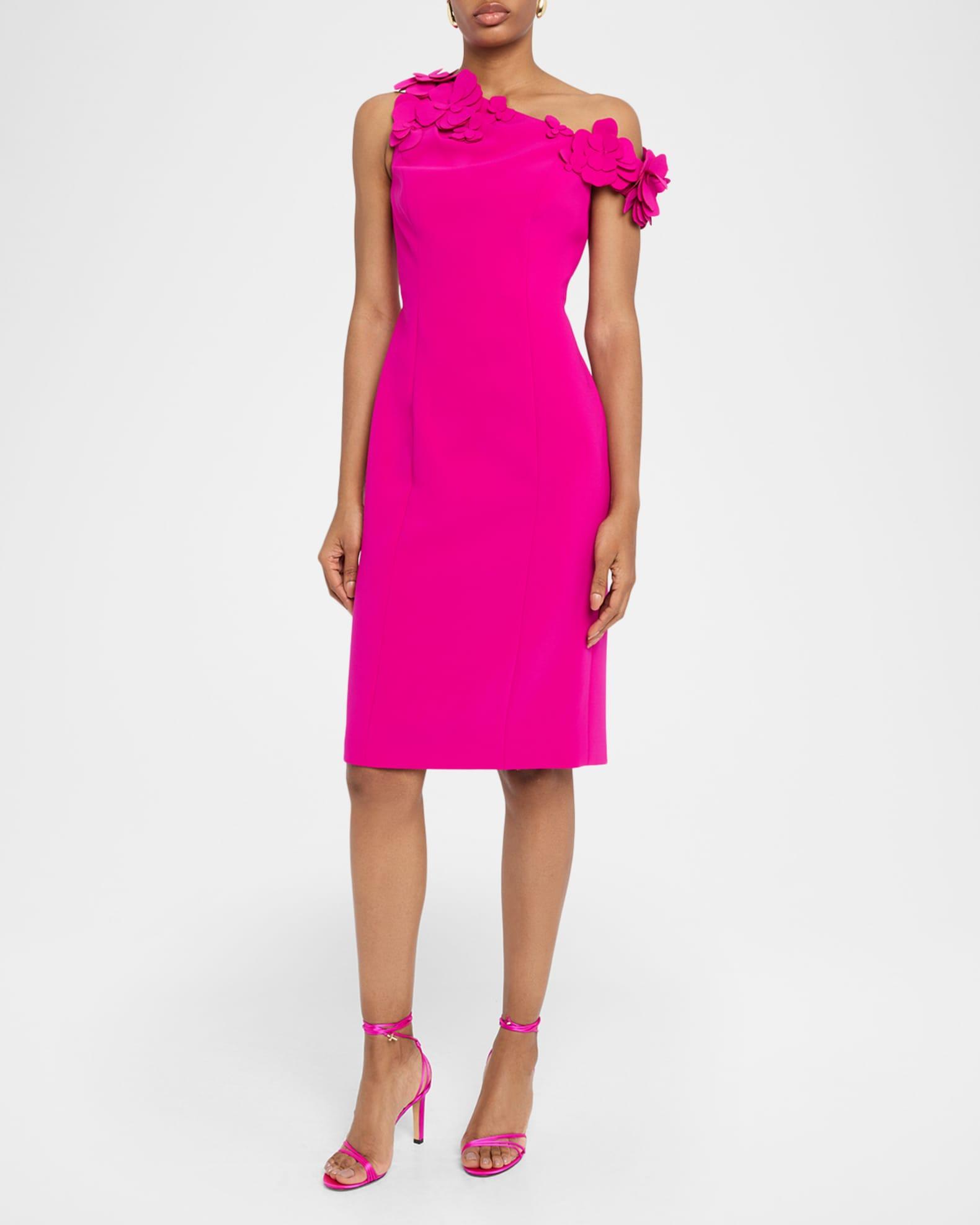 One-Shoulder Floral Applique Crepe Dress Product Image