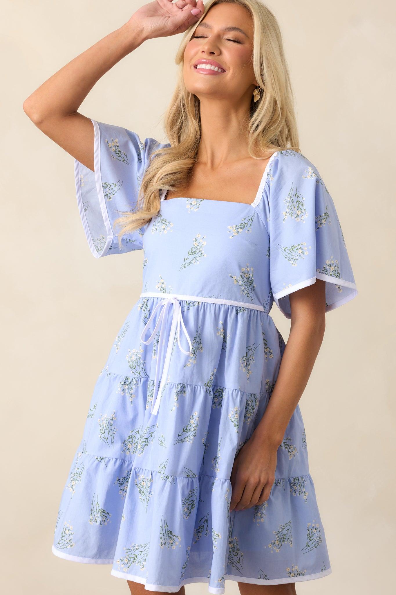 Dream Come True Periwinkle Floral Cotton Mini Dress Product Image