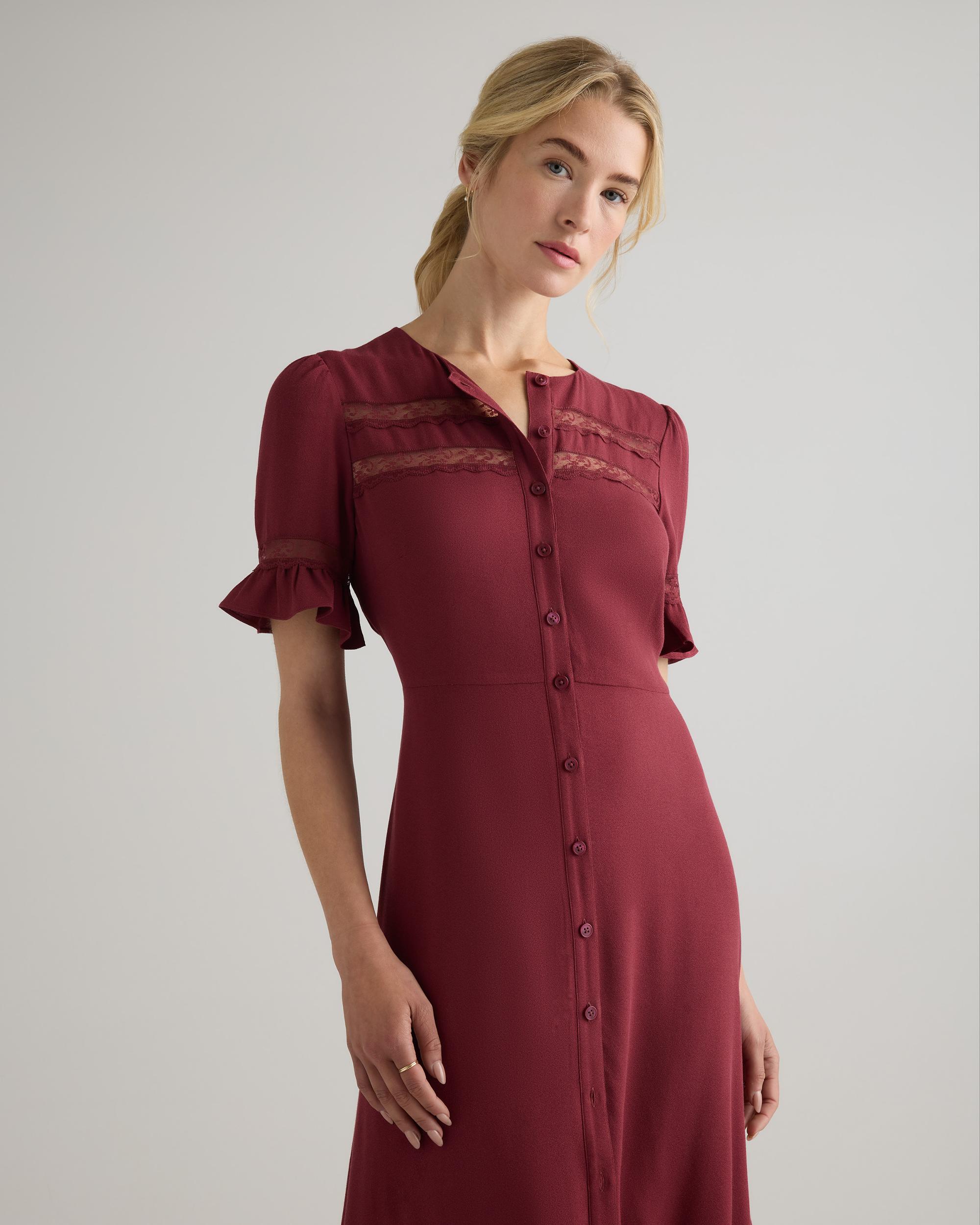 Quince | Women's Lightweight Crepe Lace Inset Midi Dress Size XL, Viscose Product Image