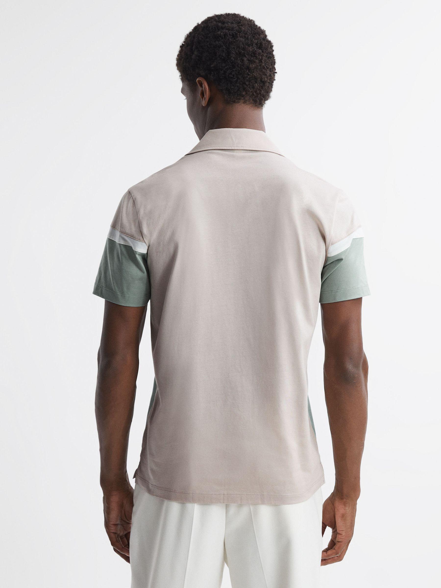Mercerised Colourblock Cuban Collar Shirt in Sage Multi Product Image