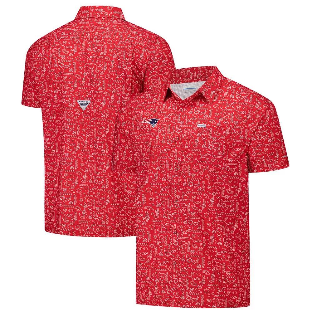 Men's Columbia PFG Red New England Patriots Super Slack Tide Omni-Wick Button-Up Shirt,  Product Image