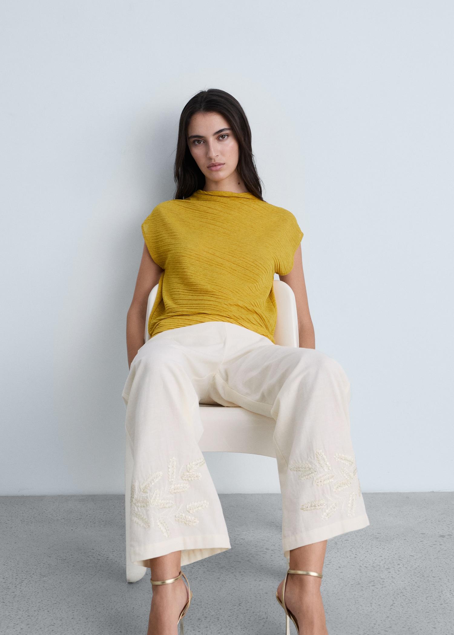 Embroidered straight-fit pants - Women | MANGO USA Product Image