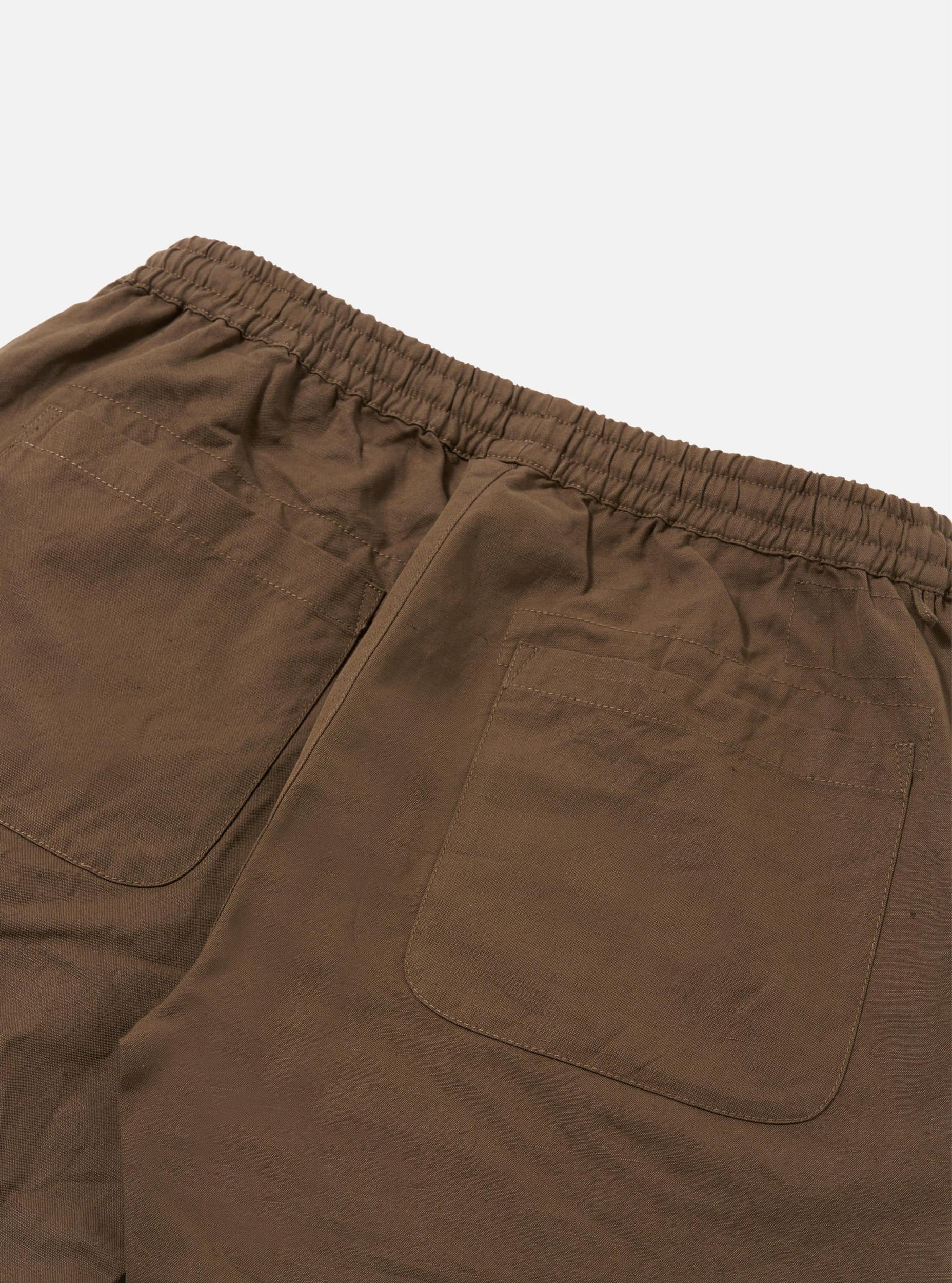 Universal Works Simple Short in Khaki Linen Slub Weave Product Image