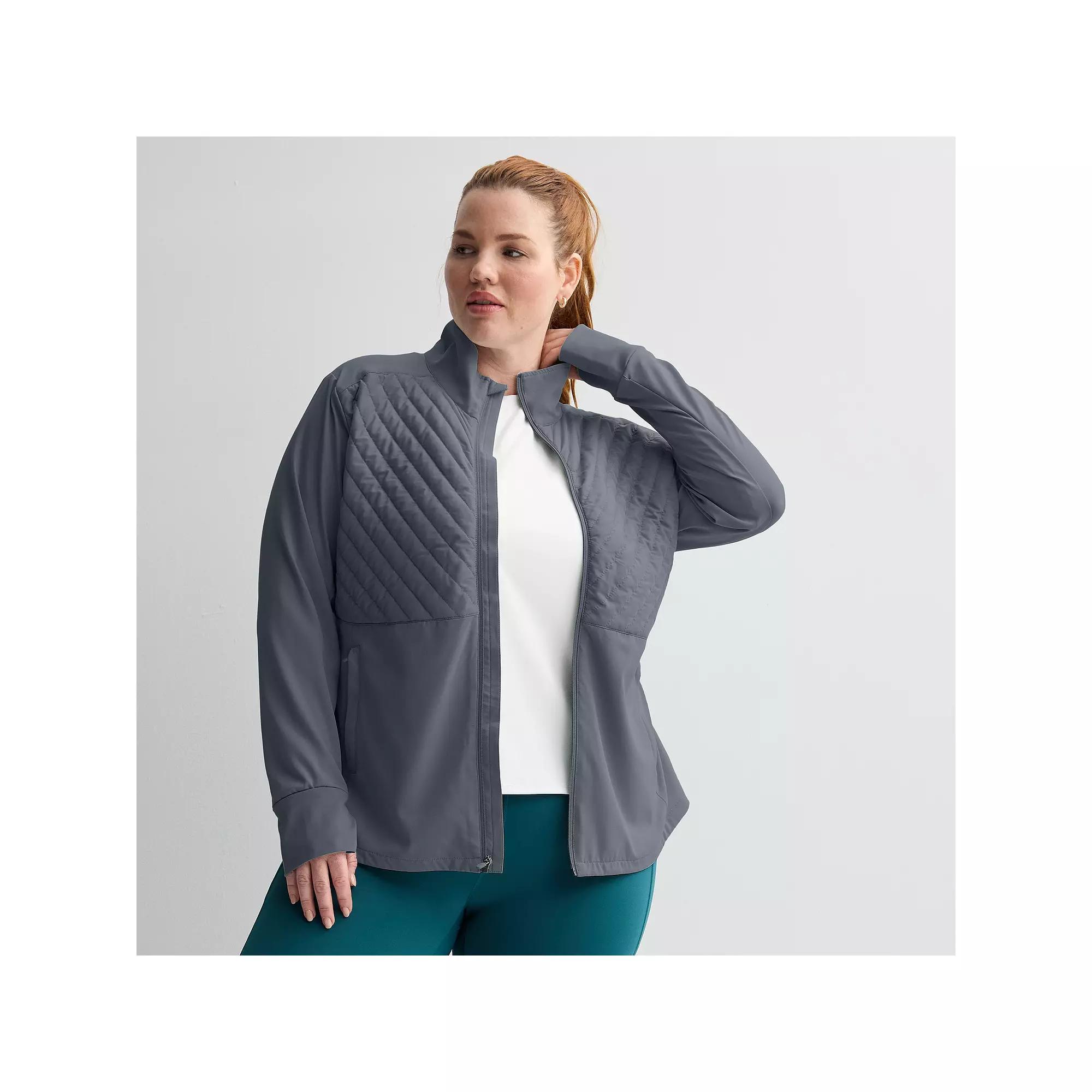 Plus Size Tek Gear Woven Mixed Media Zip Front Jacket, Womens Product Image