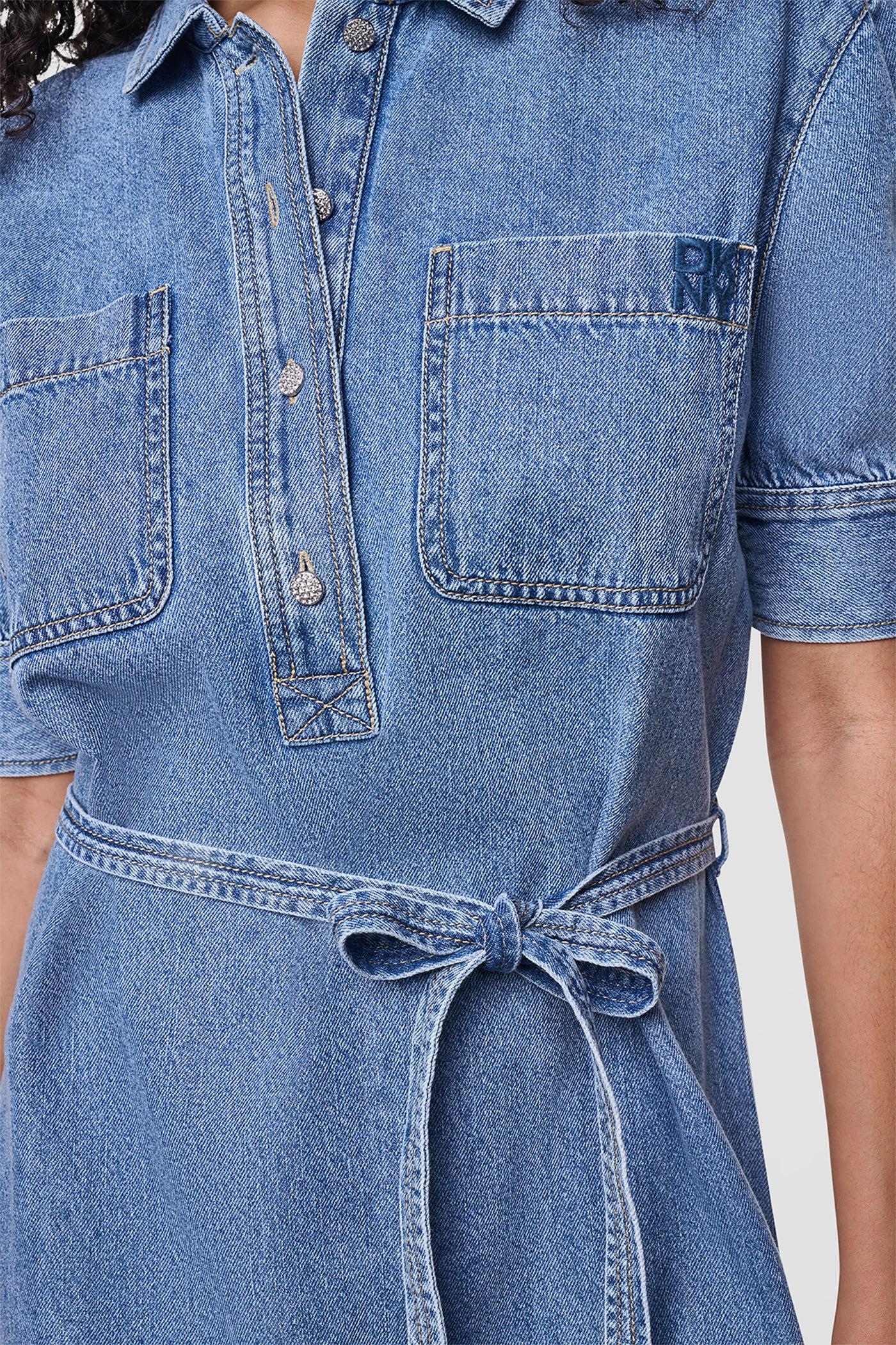 DENIM BUTTON-FRONT SHIRT DRESS Product Image