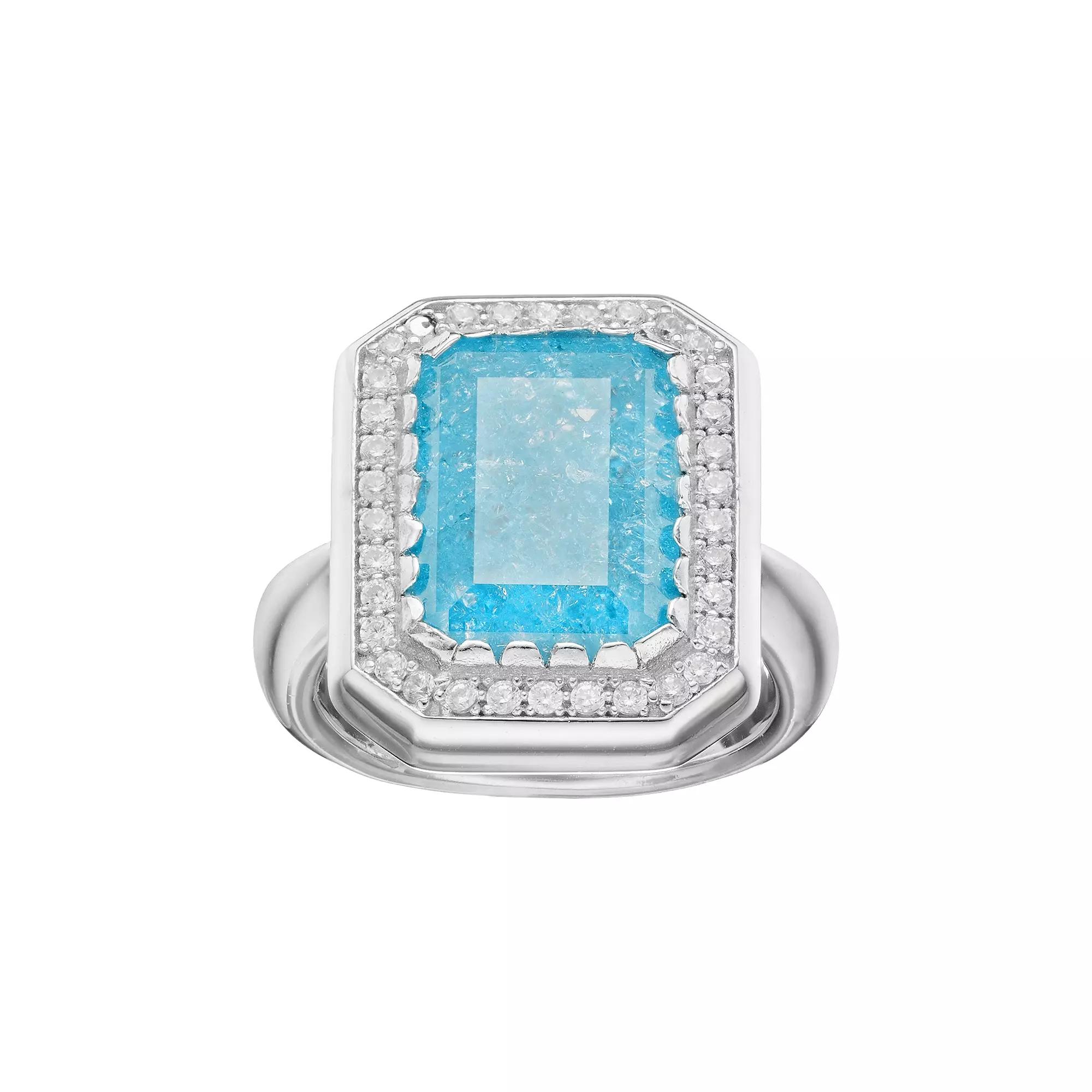 Sterling Silver Cubic Zirconia Rectangle Halo Ring, Women's, Size: 6, Blue Product Image